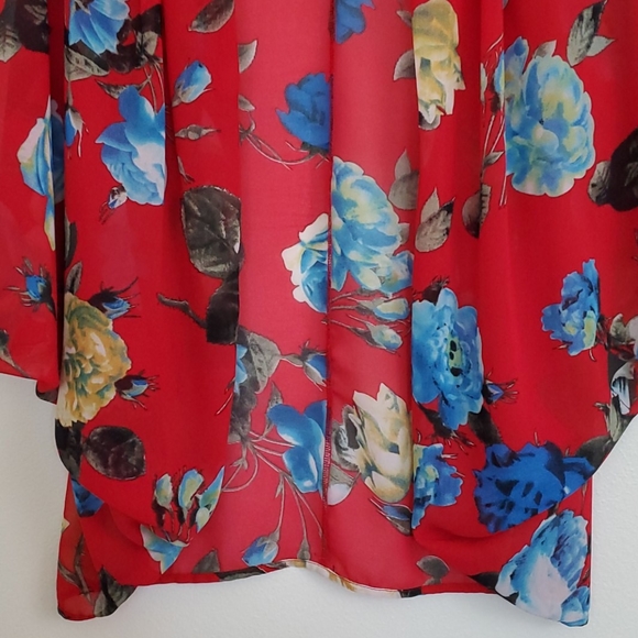 Red Floral Kimono Style Shrug - S - Picture 7 of 9